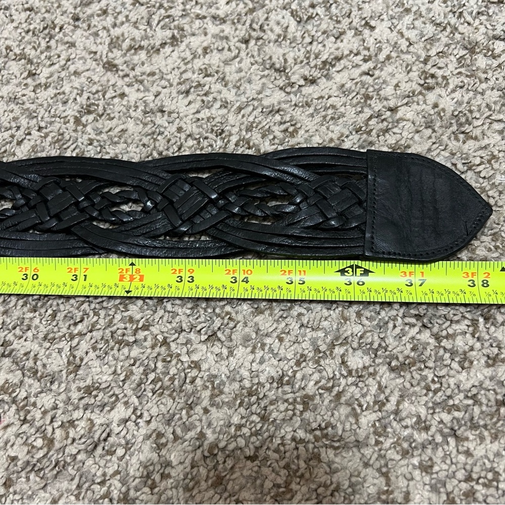 Chico’s Wide Braided Black Leather Belt w/ Large Silver & Brass Metal Buckle S/M - Picture 15 of 15